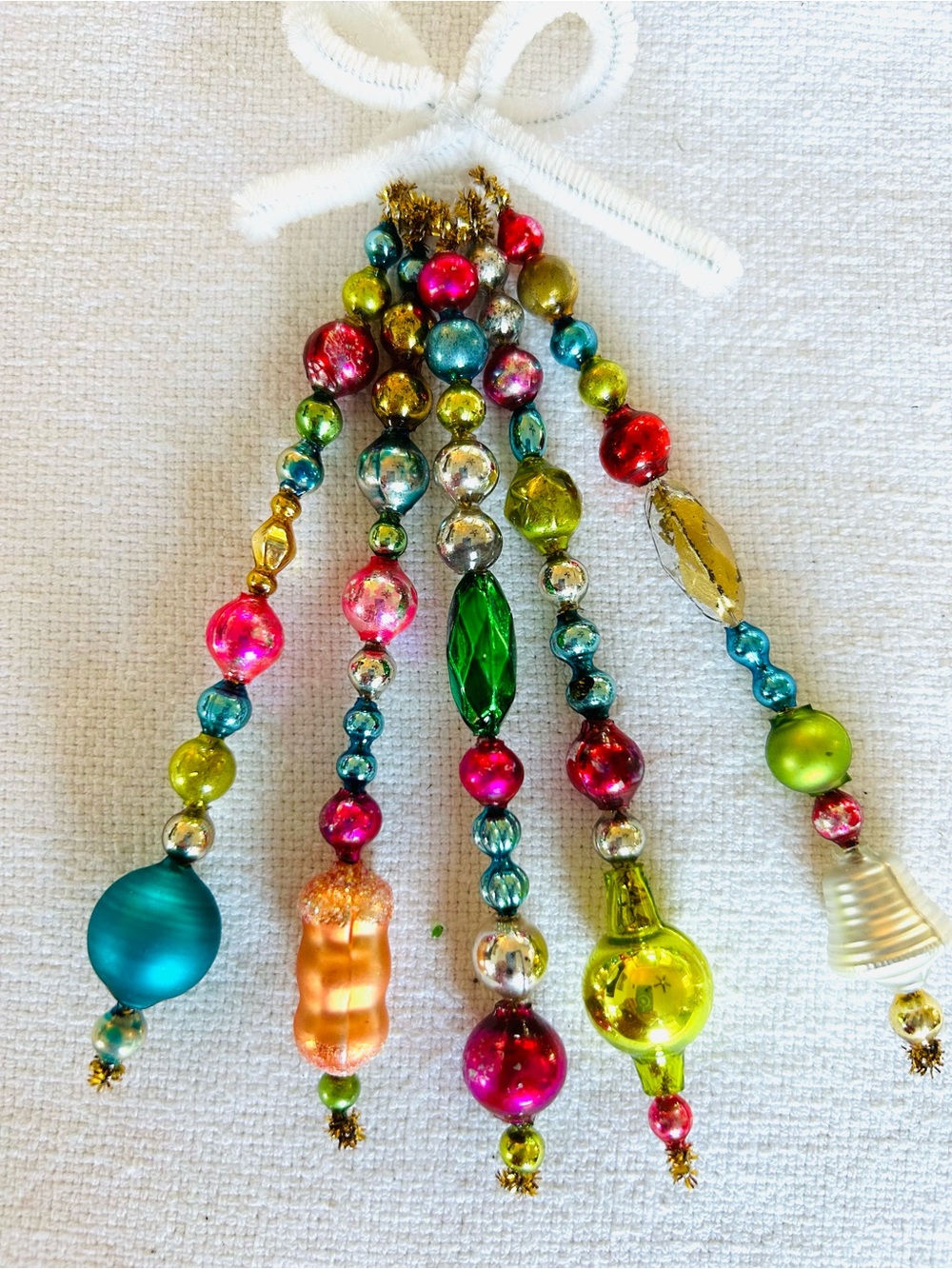 Vintage repurposed mercury glass garland bead icicle holiday Christmas ornaments